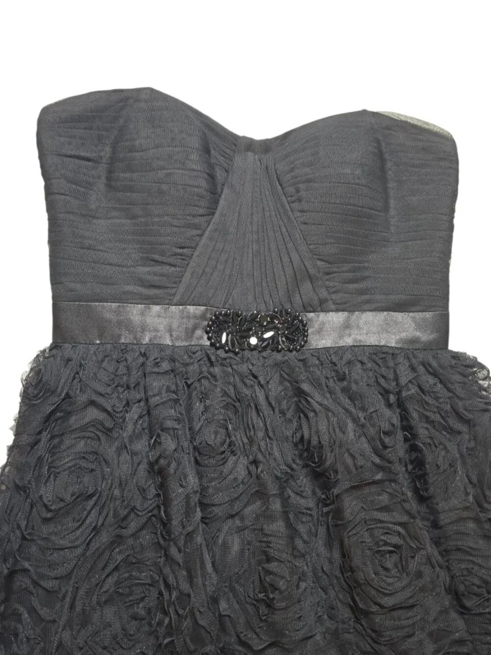 Adrianna Papell Black Rosette Strapless Ball Gown Formal Dress 8